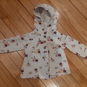 Carter's White and Red Floral Puffer Jacket with Hood